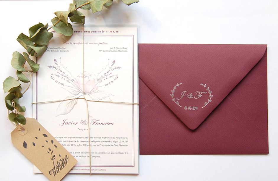 Invitación de peonías para novios románticos