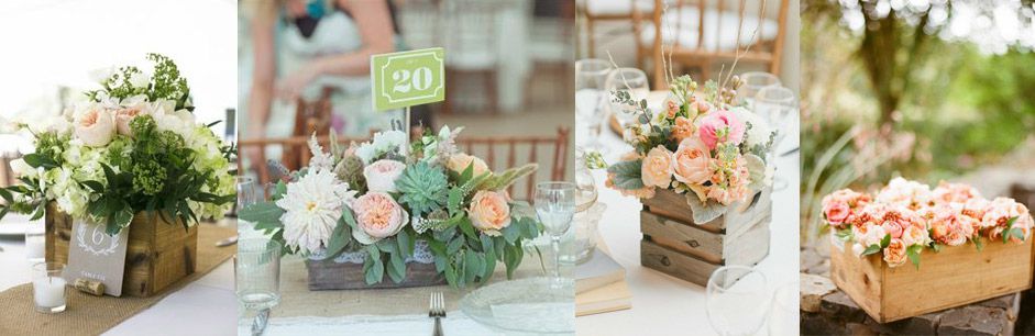 Decoración con rosas y cajas de madera