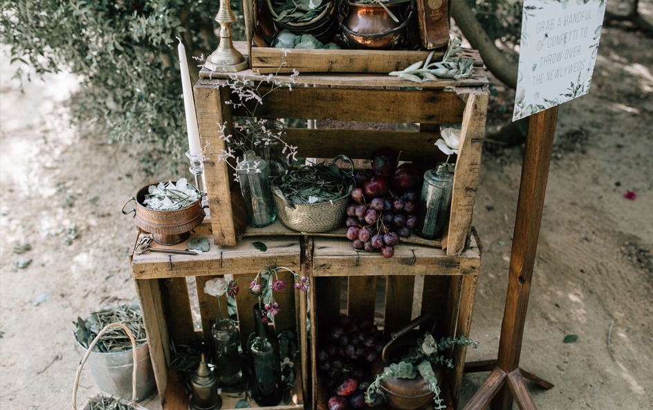 Papelería de boda mediterránea con olivos y eucaliptos en acuarela